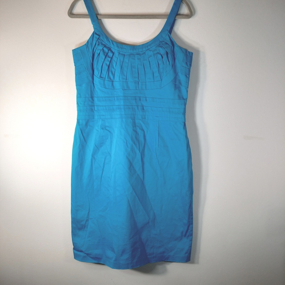 Calvin Klein Turquoise Blue Pleated Sheath Dress Size 12 Cotton Blend Sleeveless